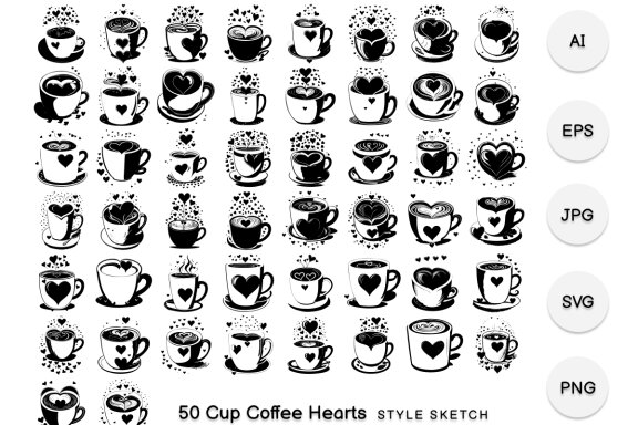 Cup Coffee Hearts Element Draw Black