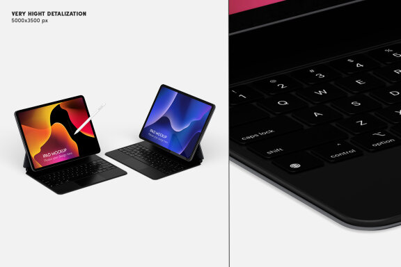 iPad with Keyboard and Pencil Mockup