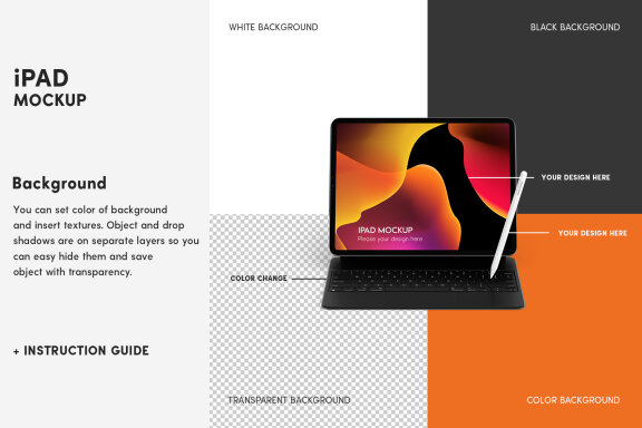iPad with Keyboard and Pencil Mockup