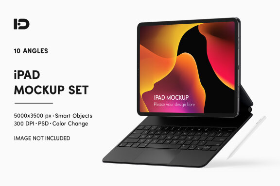 iPad with Keyboard and Pencil Mockup