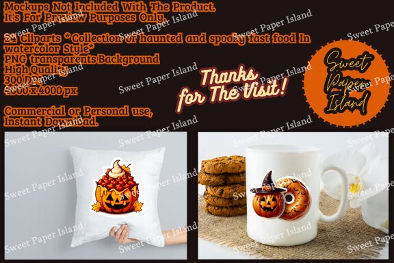 Pack Of 24 Clipart - Haunted And Spooky Fast Food In Watercolor