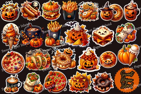 Pack Of 24 Clipart - Haunted And Spooky Fast Food In Watercolor