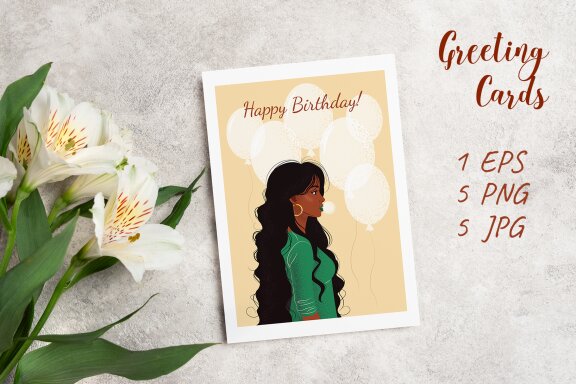 5 Vector Birthday Cards & 2 Posters with Women