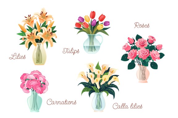 10 Cartoon Flower Bouquets Set