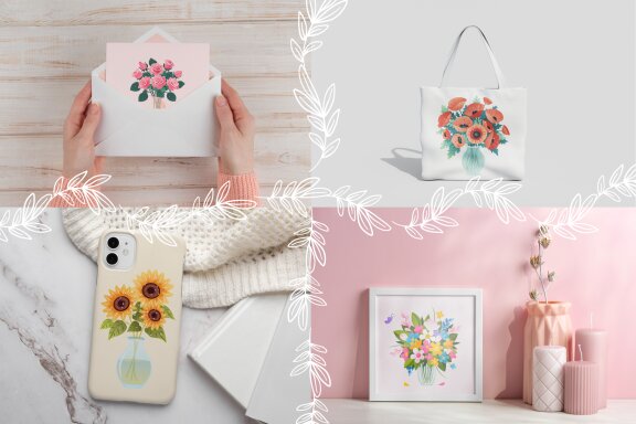 10 Cartoon Flower Bouquets Set