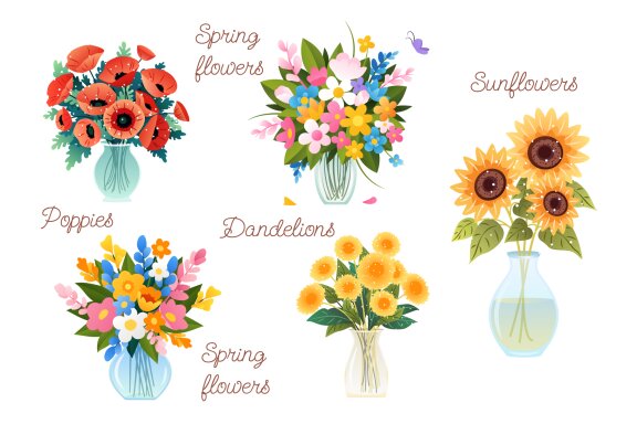 10 Cartoon Flower Bouquets Set