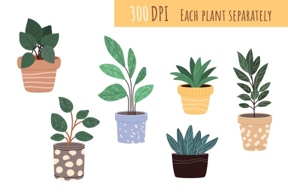 24  Flat Vector Houseplants Set