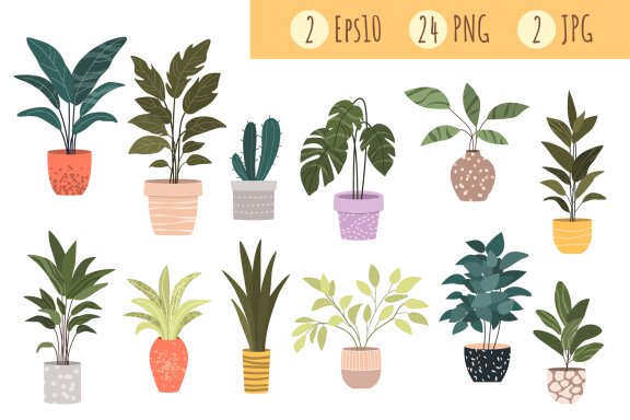 24  Flat Vector Houseplants Set