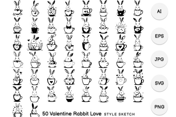 Valentine Rabbit Love Element Draw Black