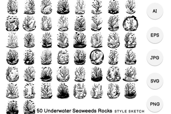 Underwater Seaweeds Rocks Element Black