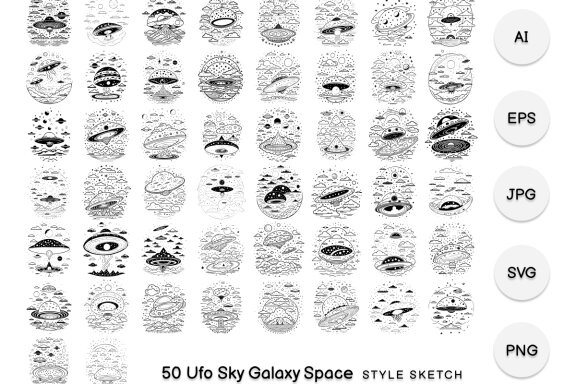 Ufo Sky Galaxy Space Element Draw Black