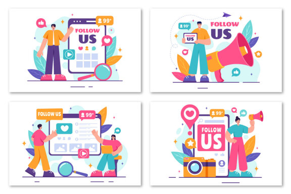 12 Follow Us and Like Illustration