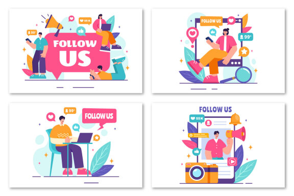 12 Follow Us and Like Illustration