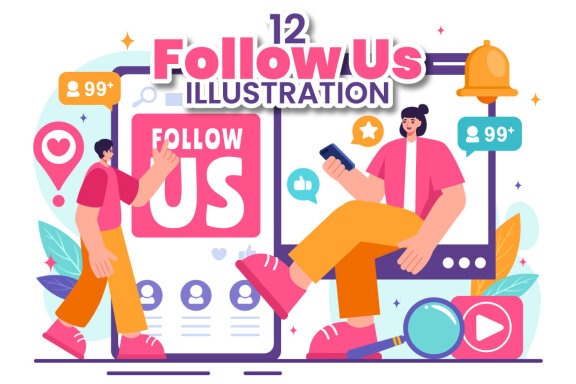 12 Follow Us and Like Illustration