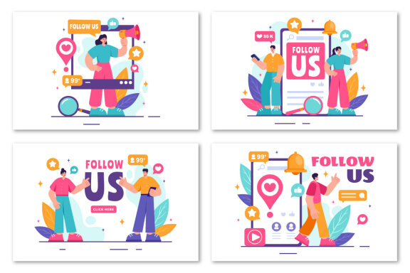 12 Follow Us and Like Illustration