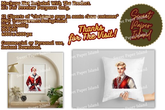 Pack Of 12 Clipart - Christmas Boys In Santa Claus Costumes