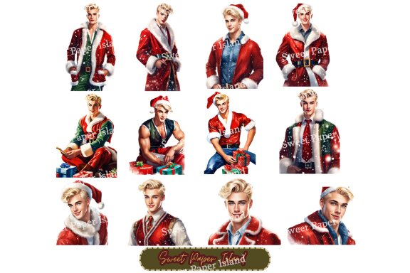 Pack Of 12 Clipart - Christmas Boys In Santa Claus Costumes