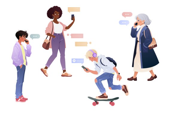 9 People & Gadgets Vector Set