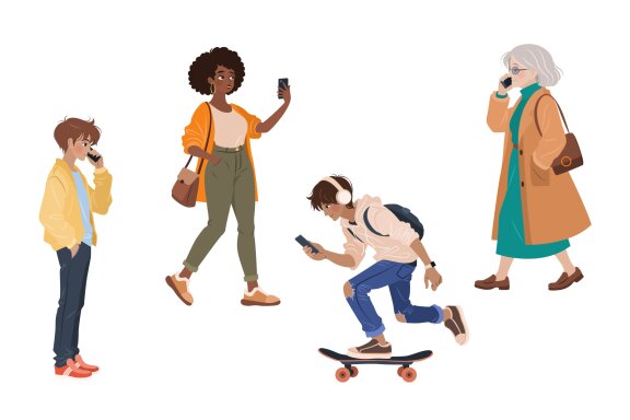 9 People & Gadgets Vector Set
