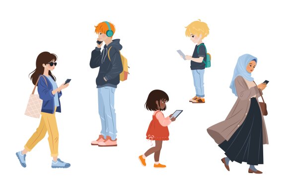 9 People & Gadgets Vector Set