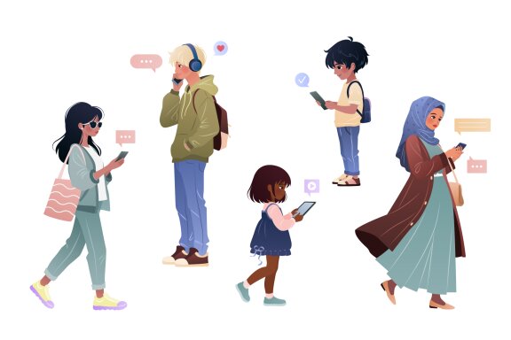9 People & Gadgets Vector Set