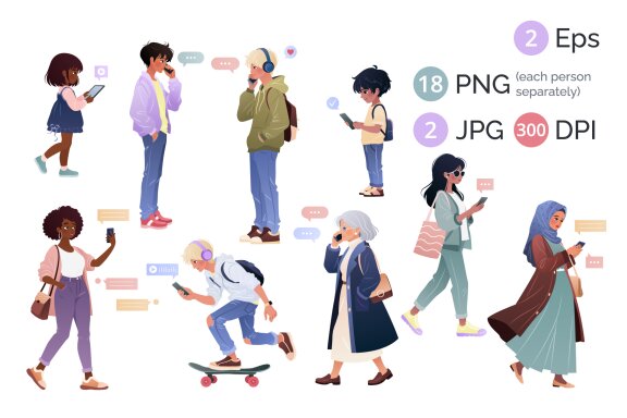 9 People & Gadgets Vector Set