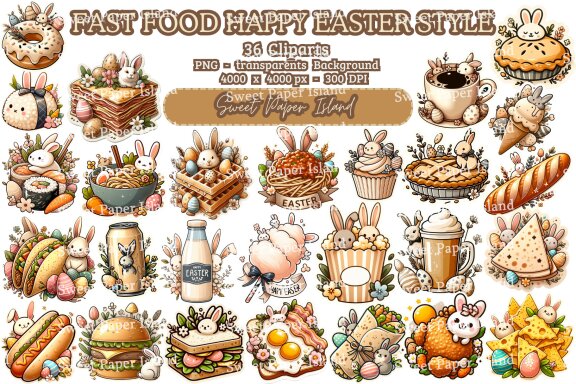 Pack Of 38 Cliparts - Fast Food Happy Easter Style
