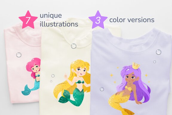 21 Cartoon Mermaids Clipart Set