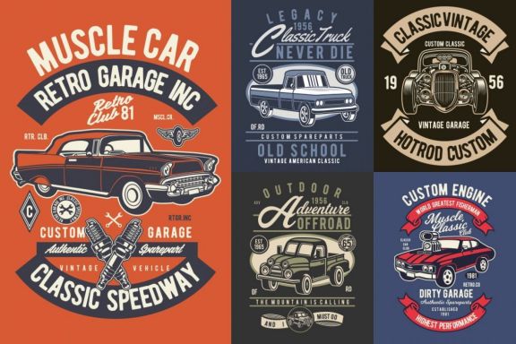 Classic Car Tshirt Design Set