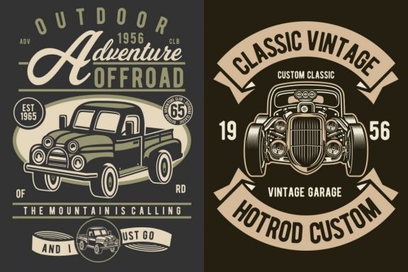Classic Car Tshirt Design Set