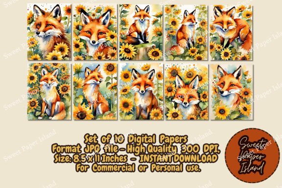FREE 10 Digital Papers - Friendly Foxes