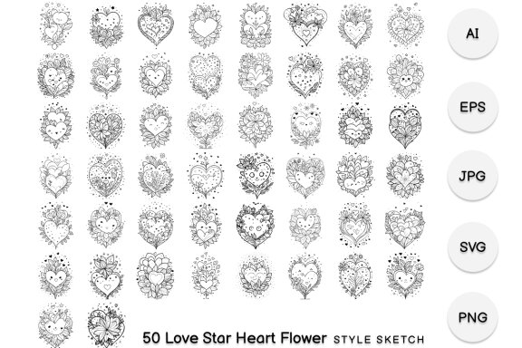 Love Star Heart Flower Element Black