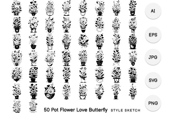 Pot Flower Love Butterfly