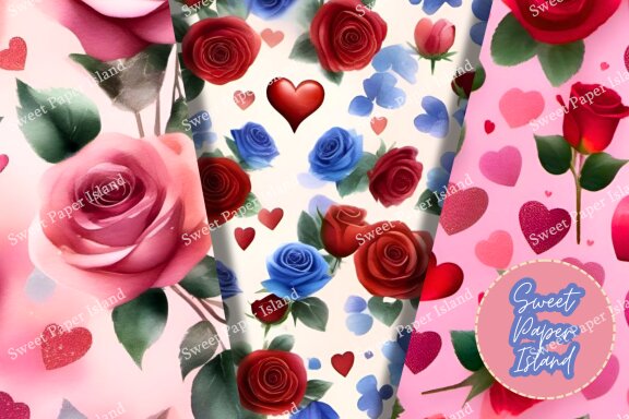 Pack Of 6 Digital Papers - The Love Is In The Air In Watercolor