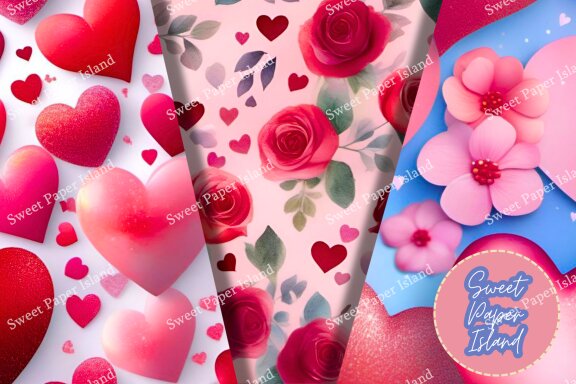Pack Of 6 Digital Papers - The Love Is In The Air In Watercolor