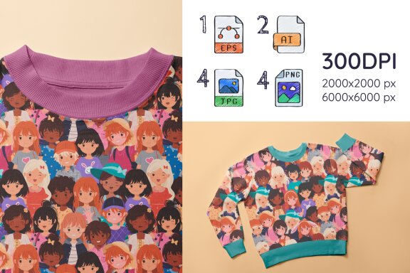 Set of 2 Seamless Patterns with Kids