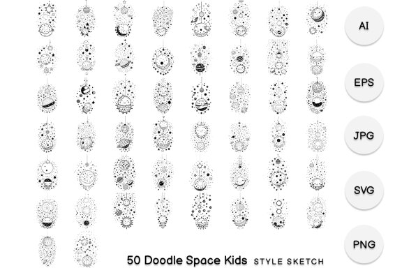 Doodle Space Kids Element Draw Black