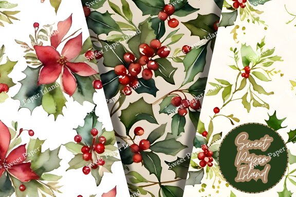 Pack Of 6 Digital Papers -  Christmas Fever In Watercolor