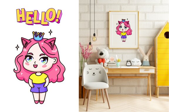 Set of 18 Chibi Girls Vector Clipart