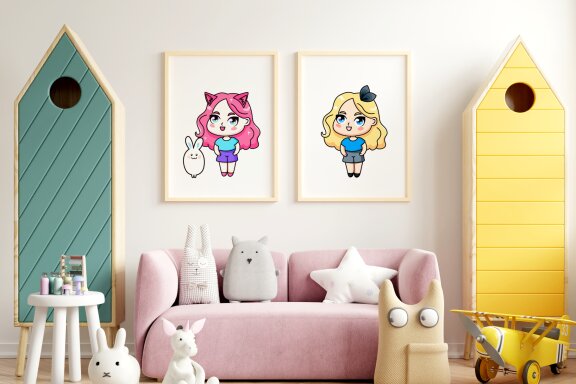Set of 18 Chibi Girls Vector Clipart