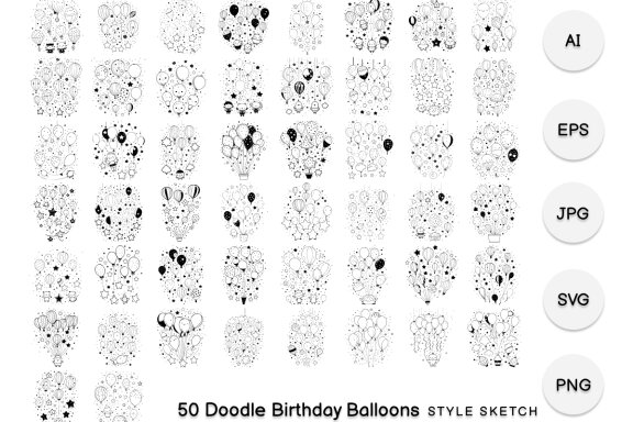 Doodle Birthday Balloons Element Icon