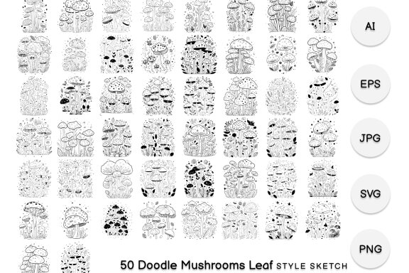 Doodle Mushrooms Leaf Element Icon Black
