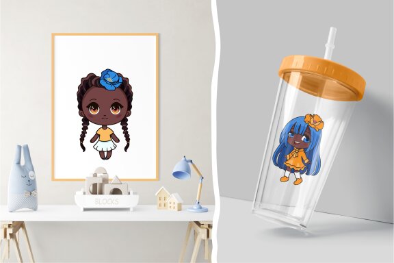 Set of 19 Chibi Girls Vector Clipart
