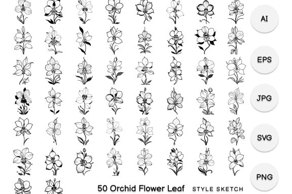 Orchid Flower Leaf Element Icon Black