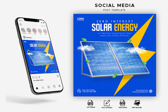 Solar Energy Instagram Ad Social Media Post Web Banner Template Design