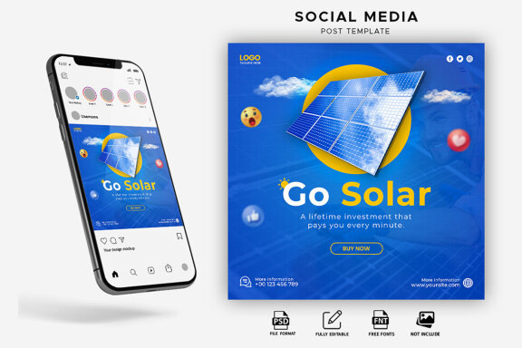 Go Solar Energy Social Media Instagram Post Invest In Solar Energy Save Your Electricity Bill