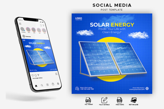 Solar Energy Start Saving Your Electricity Instagram Ad Social Media Post Template Design