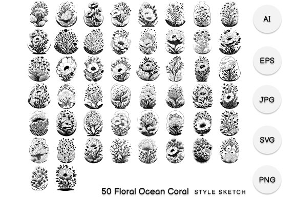 Floral Ocean Coral Element Icon Black