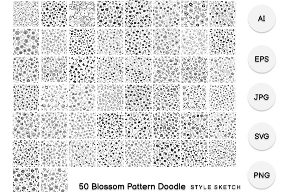 Blossom Pattern Doodle Element Black