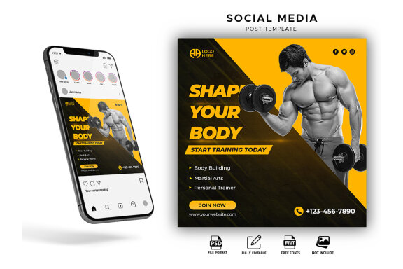Gym Social Media Instagram Post Or Fitness Square Facebook Banner Template